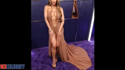 Deepfake. Jennifer Lopez in a beautiful dress sticks out her tongue in a sexy way - DeepFakesCeleb